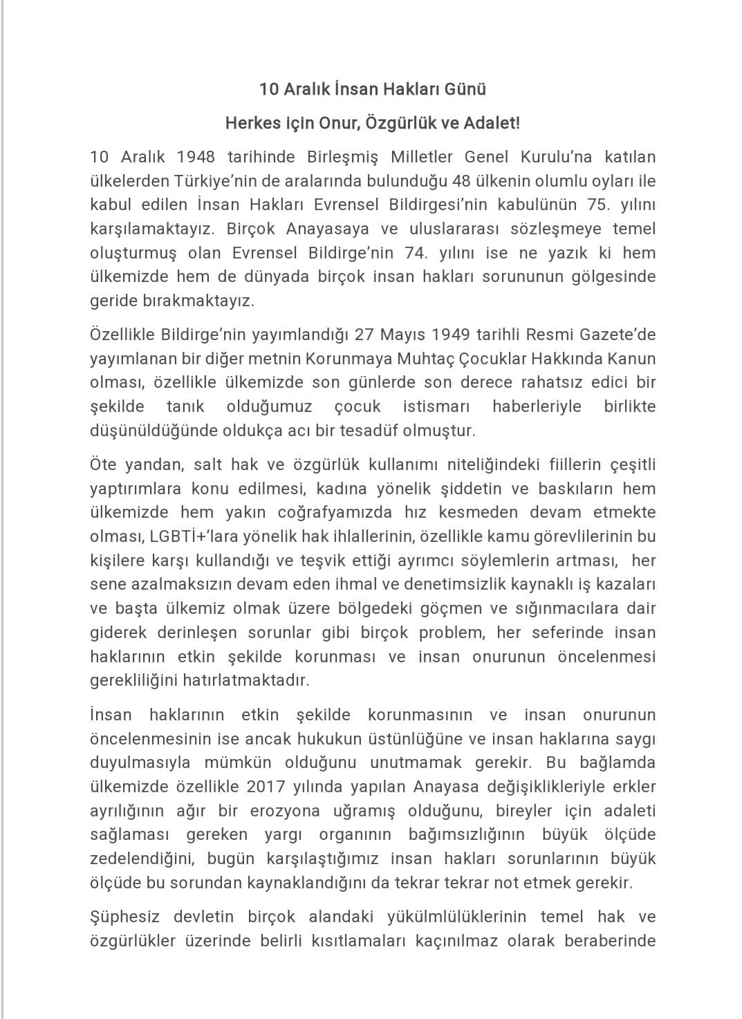 10 Aralık 2022 İnsan Hakları Günü açıklaması - 1