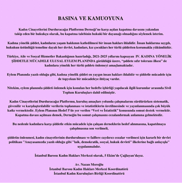 Basına ve Kamuoyuna