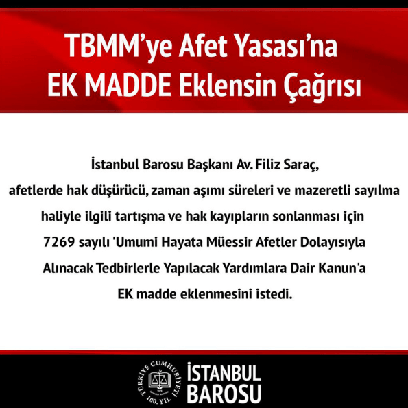 TBMM’ye Afet Yasası’na EK MADDE Eklensin Çağrısı