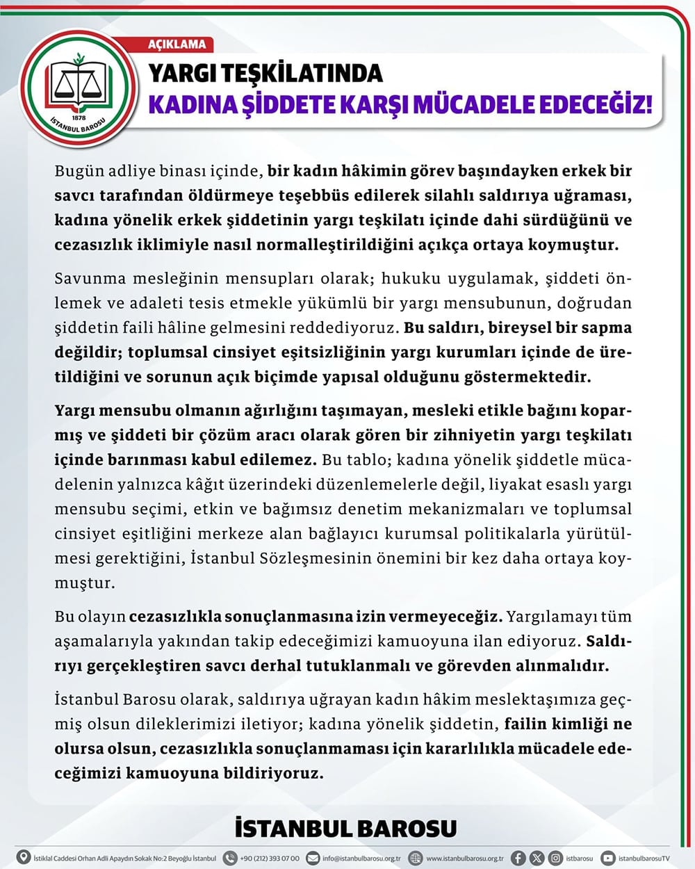 Yargı Teşkilatında Kadına Şiddete Karşı Mücadele Edeceğiz