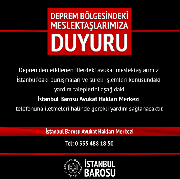 Deprem Bölgesindeki Meslektaşlarımıza Duyuru