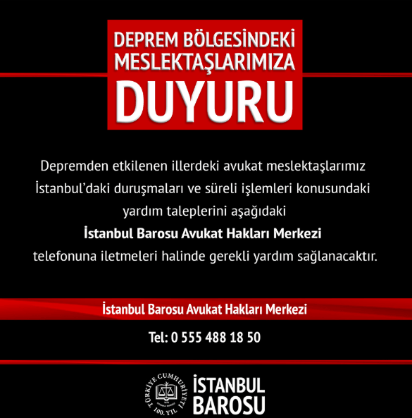 Deprem Bölgesindeki Meslektaşlarımıza Duyuru