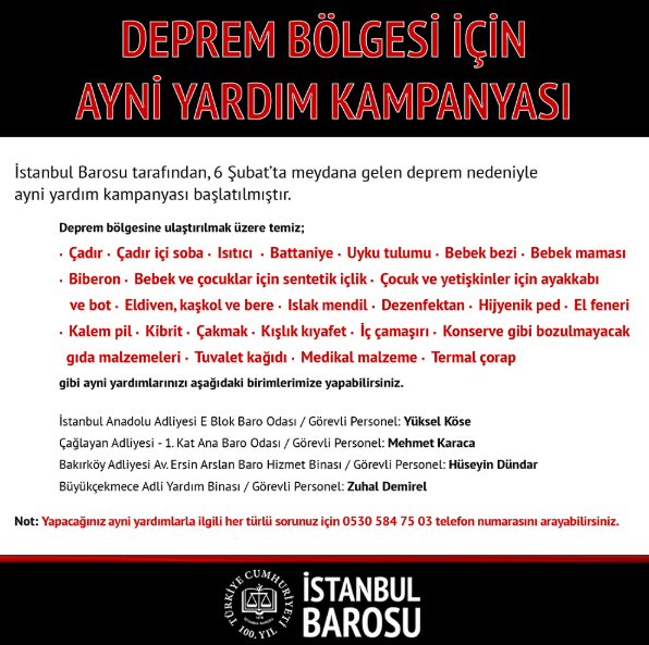 Deprem Bölgesi İçin Ayni Yardım Kampanyası