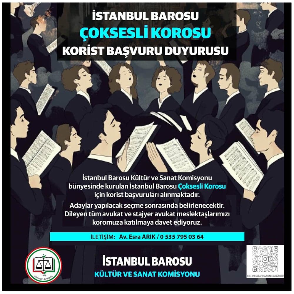 İstanbul Barosu Çok Sesli Korosu Korist Başvuru Duyurusu