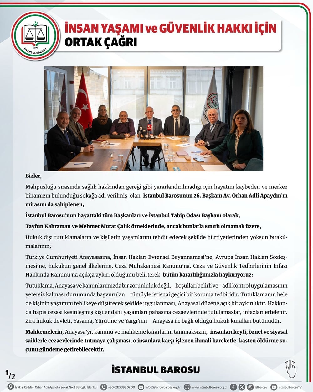 İnsan Yaşamı ve Güvenlik Hakkı İçin Görevdeki ve Önceki Başkanlardan Ortak Çağrı