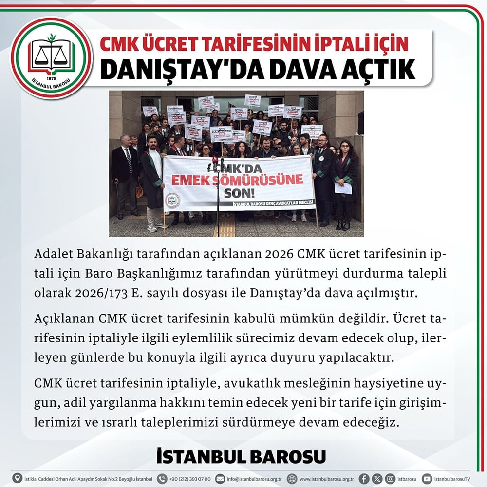 CMK Ücret Tarifesinin İptali İçin Danıştay’da Dava Açtık
