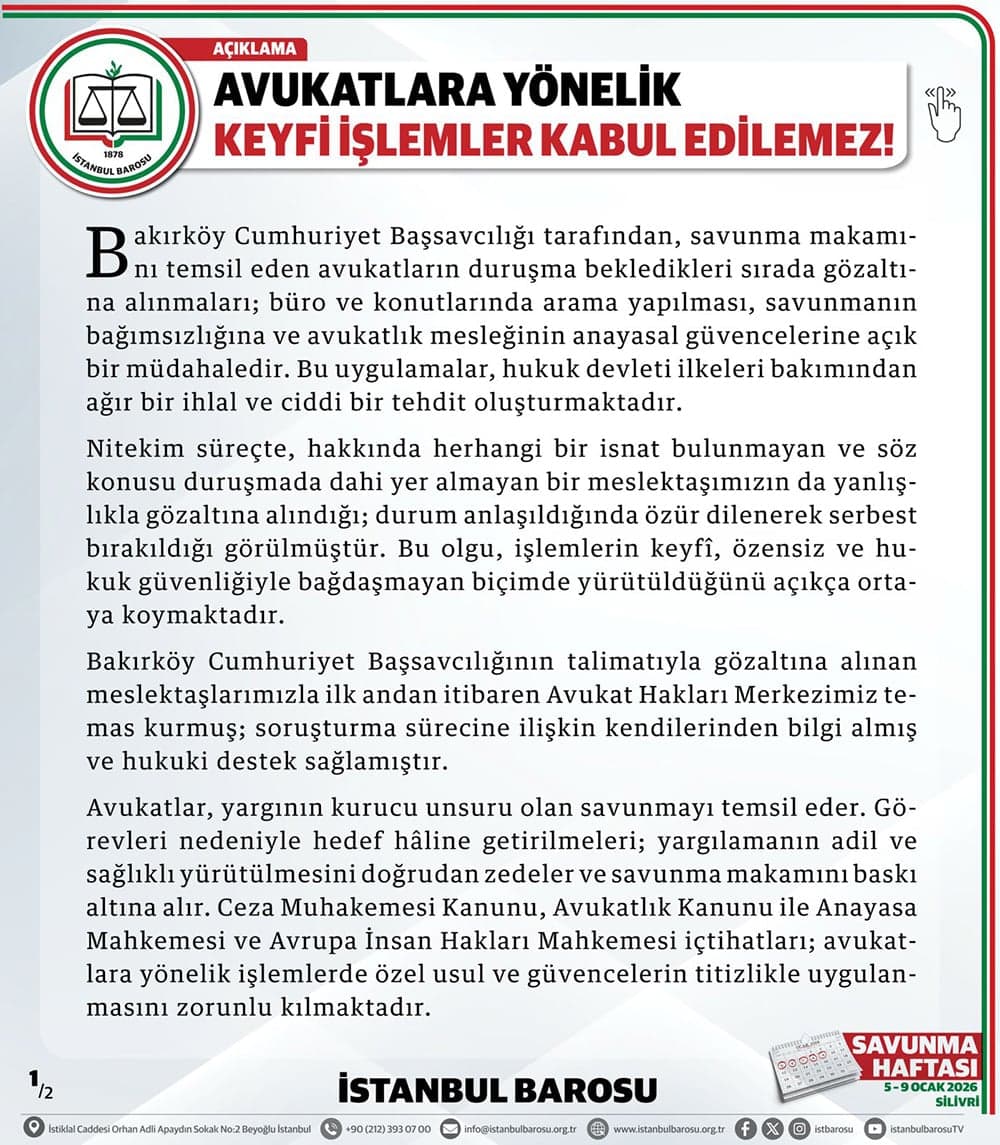 Avukatlara Yönelik Keyfi İşlemler Kabul Edilemez!