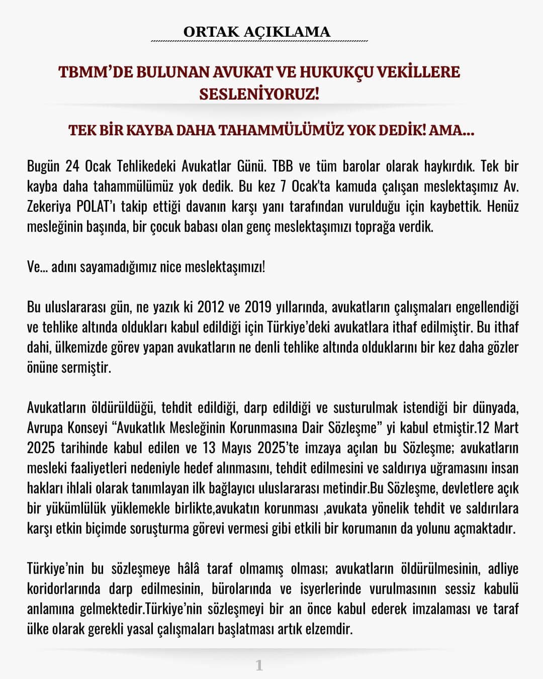 Ortak Açıklama: TBMM’de Bulunan Avukat ve Hukukçu Vekillere Sesleniyoruz!