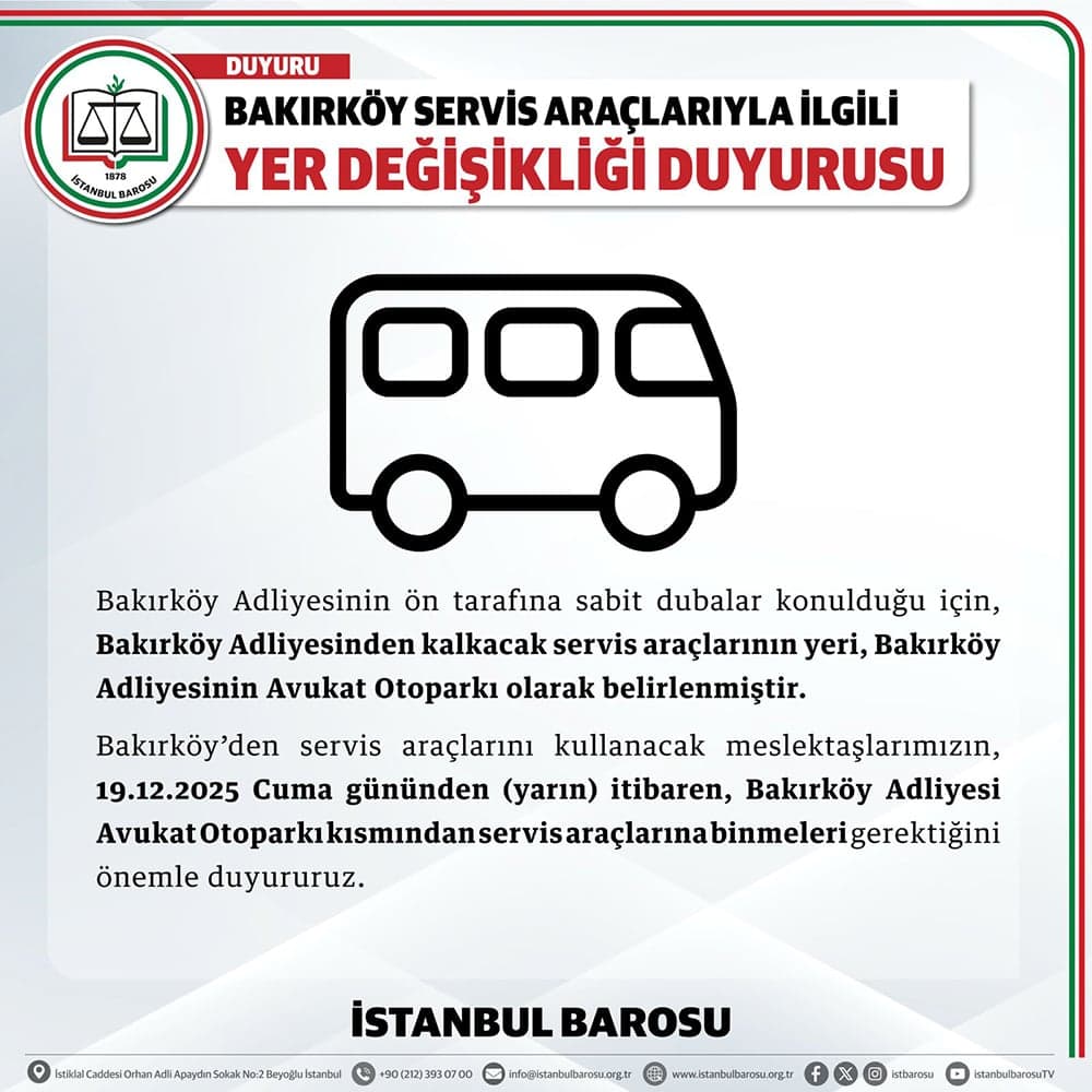 Bakırköy Servis Araçlarıyla İlgili Yer Değişikliği Duyurusu