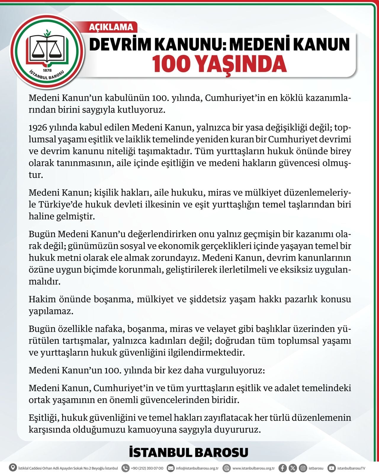 Devrim Kanunu Medeni Kanun 100 Yaşında