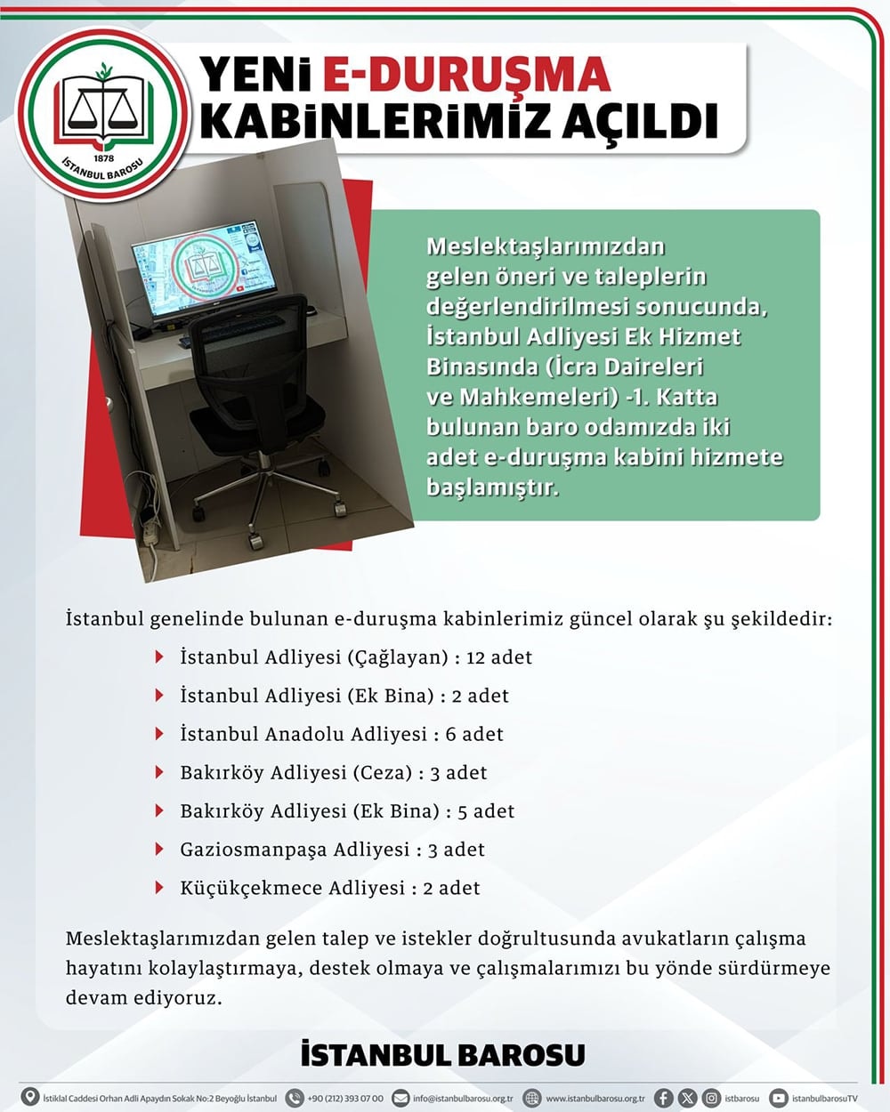 Yeni E-Duruşma Kabinlerimiz Açıldı