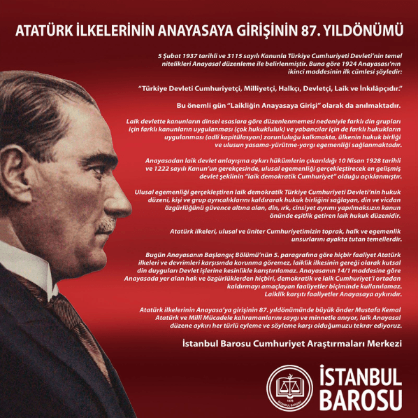 Atatürk İlkelerinin Anayasaya Girişinin 87. Yıldönümü