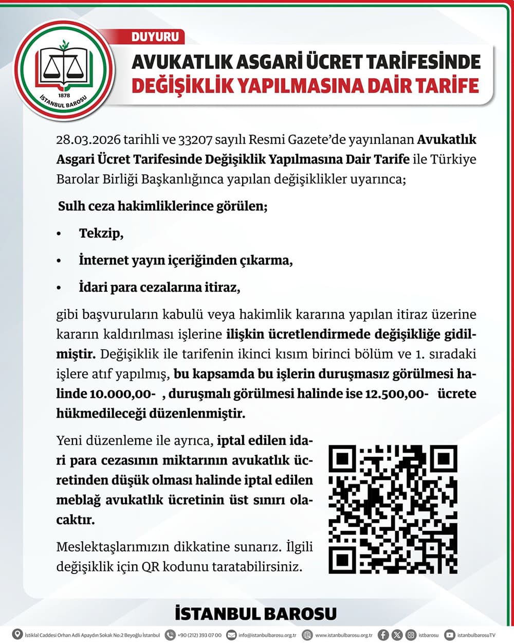 Avukatlık Asgari Ücret Tarifesinde Değişiklik Yapılmasına Dair Tarife