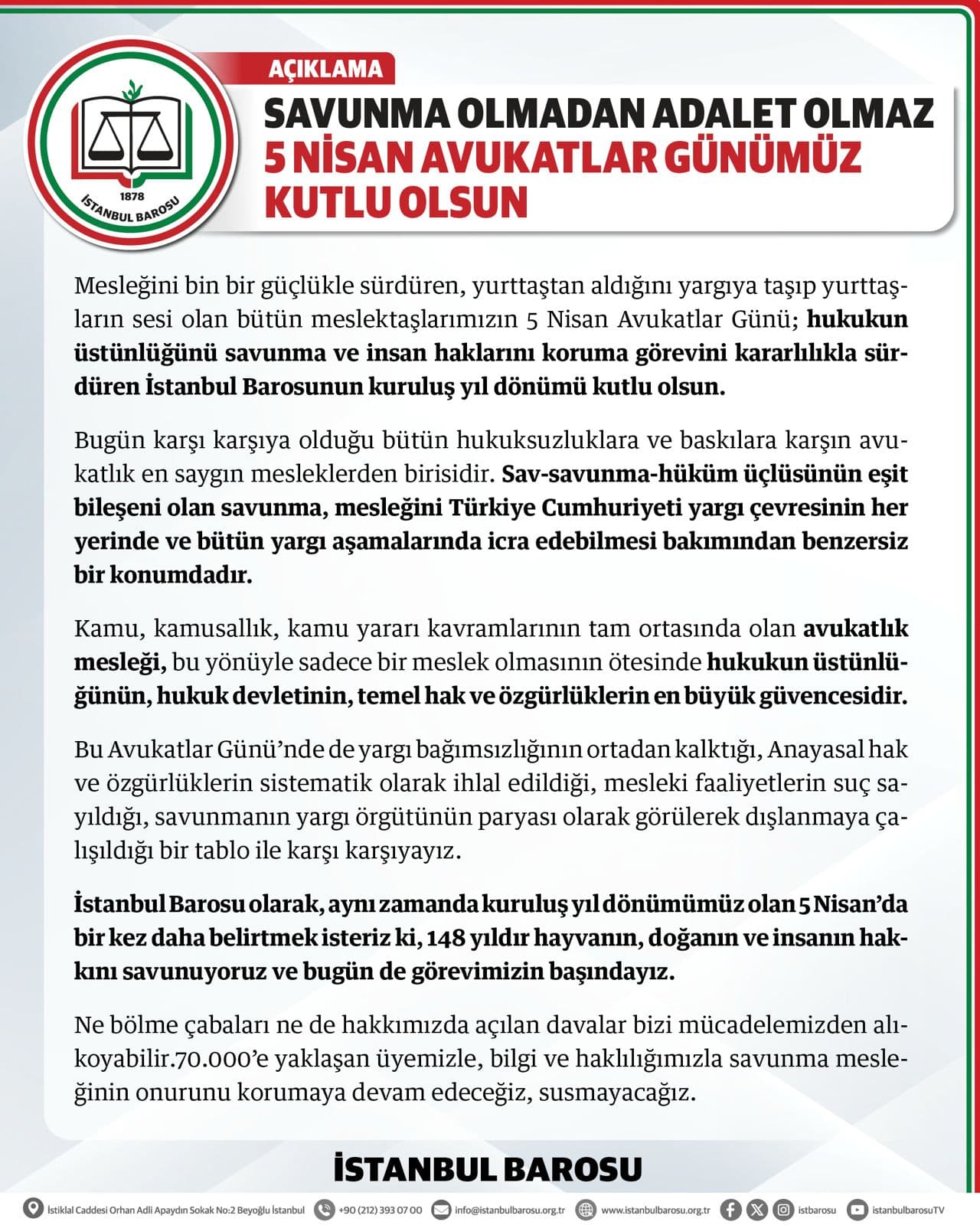 Savunma olmadan adalet olmaz: 5 Nisan Avukatlar Günümüz kutlu olsun