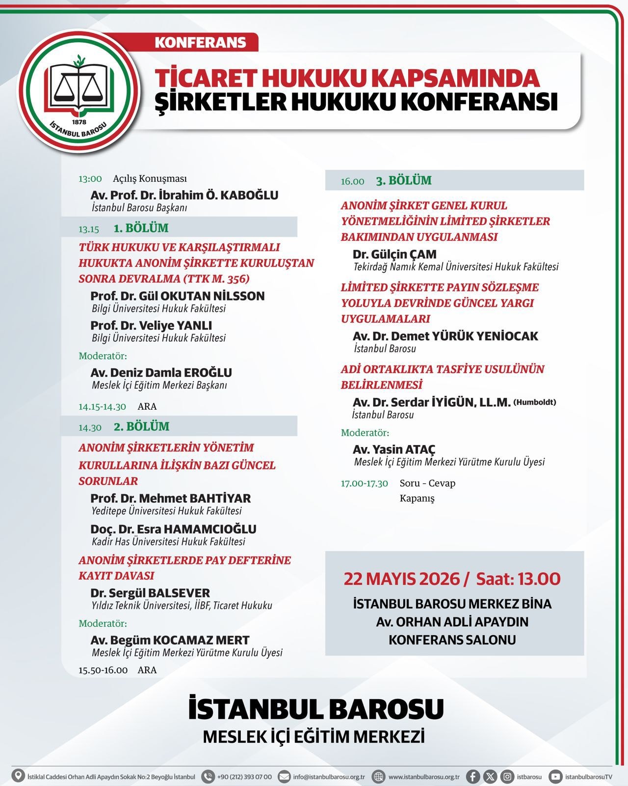 TİCARET HUKUKU KAPSAMINDA ŞİRKETLER HUKUKU KONFERANSI