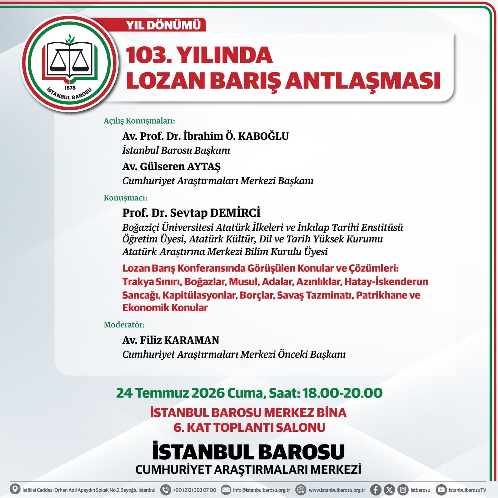 103. YILINDA LOZAN BARIŞ ANTLAŞMASI