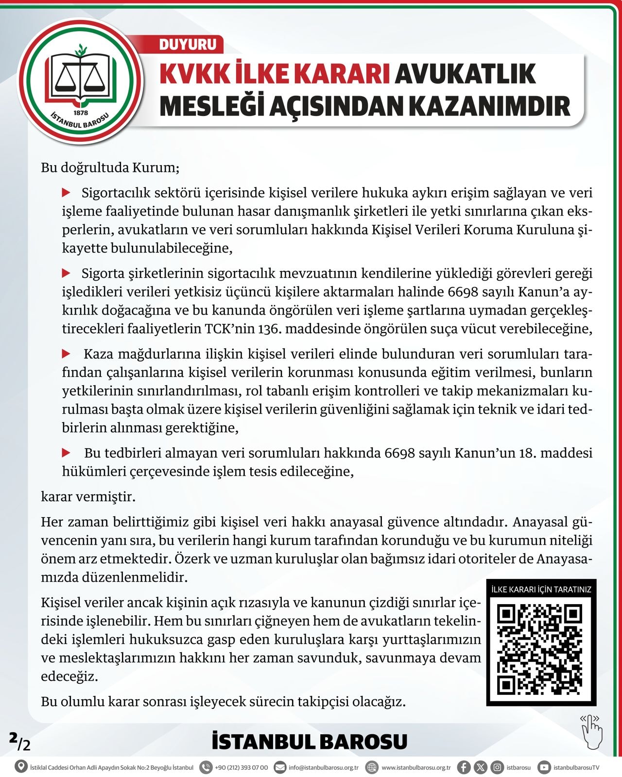 KVKK İLKE KARARI AVUKATLIK MESLEĞİ AÇISINDAN KAZANIMDIR - 2