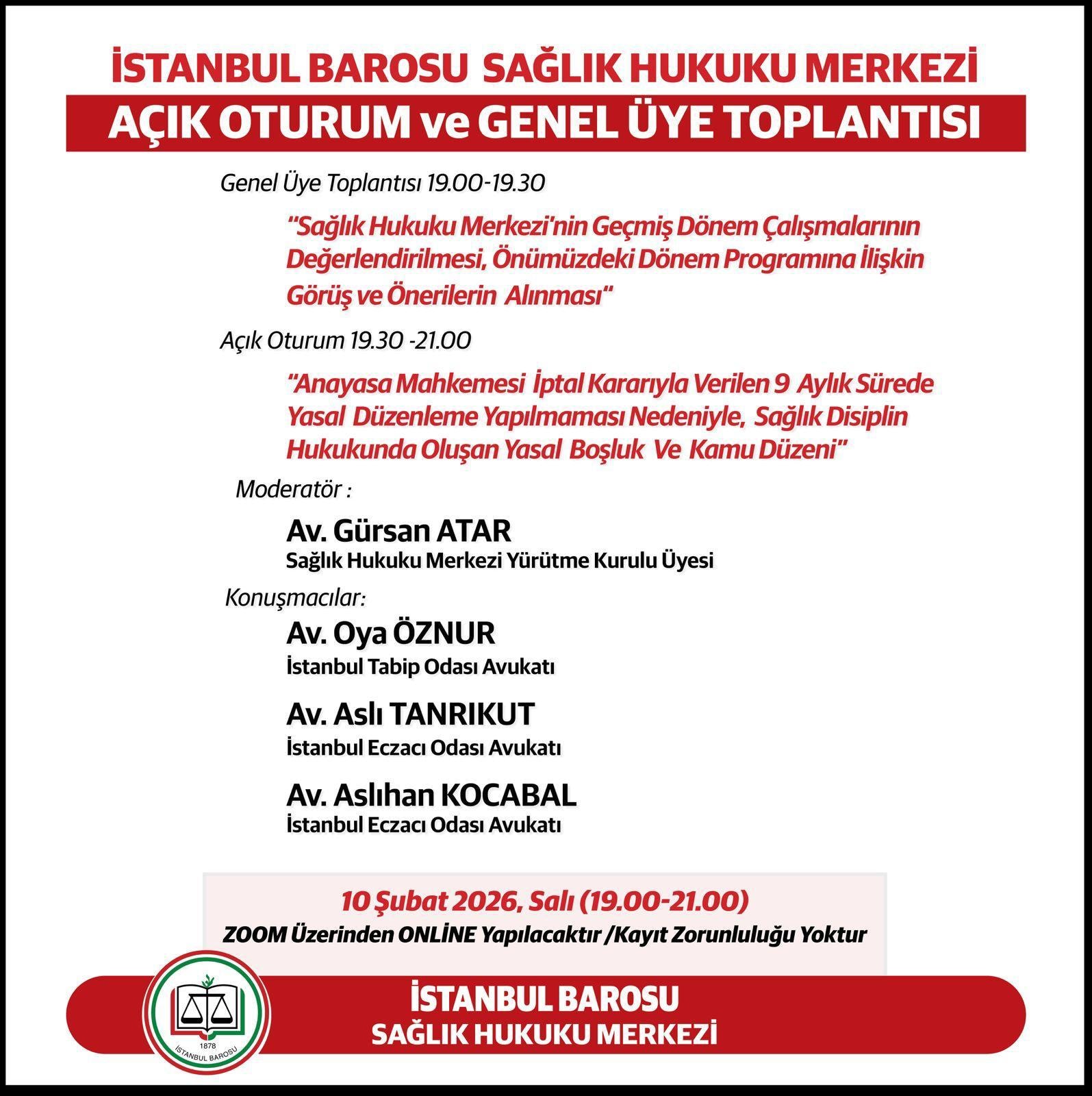İstanbul Barosu Sağlık Hukuku Merkezi Açık Oturum
