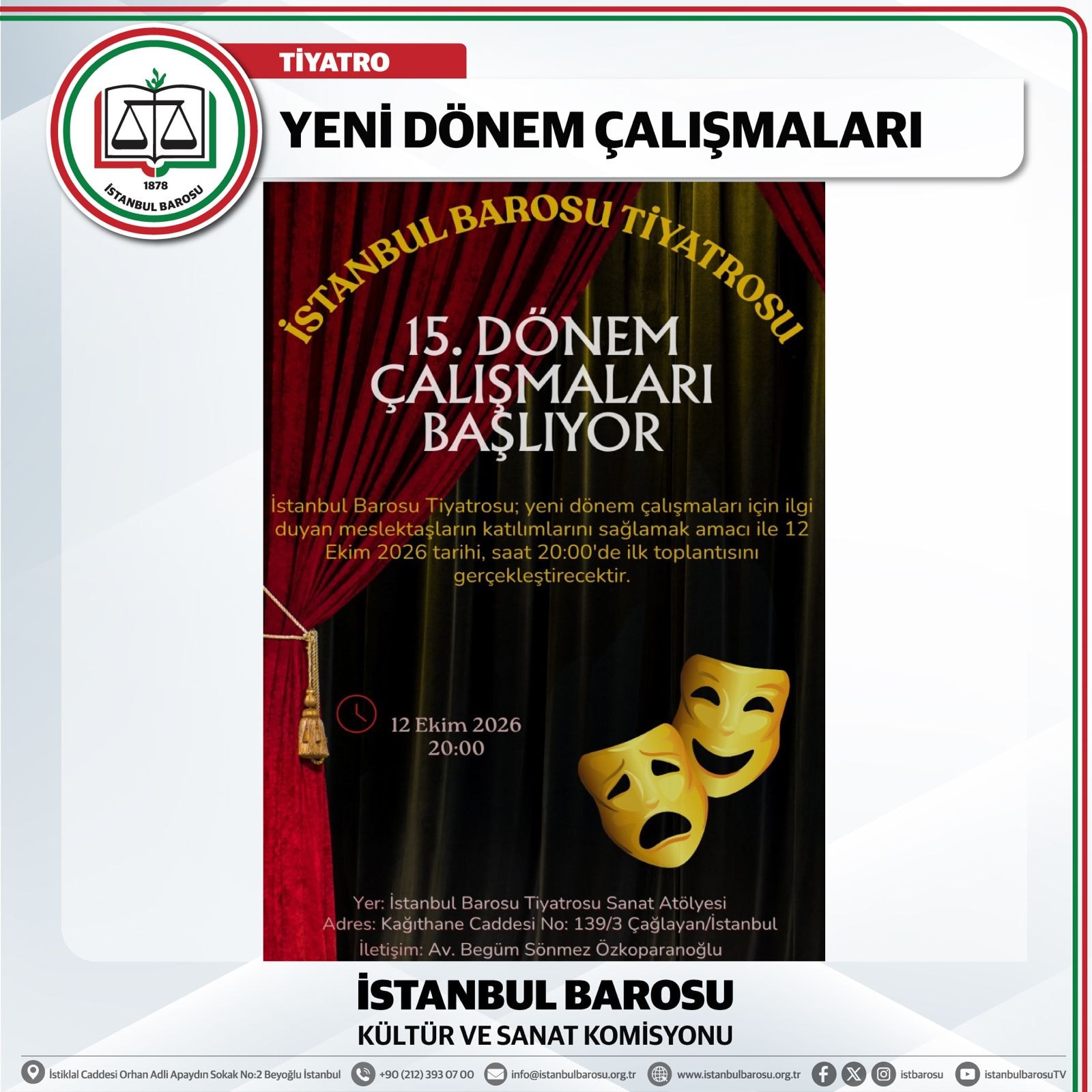 İSTANBUL BAROSU TİYATROSU 15. DÖNEM ÇALIŞMALARI BAŞLIYOR