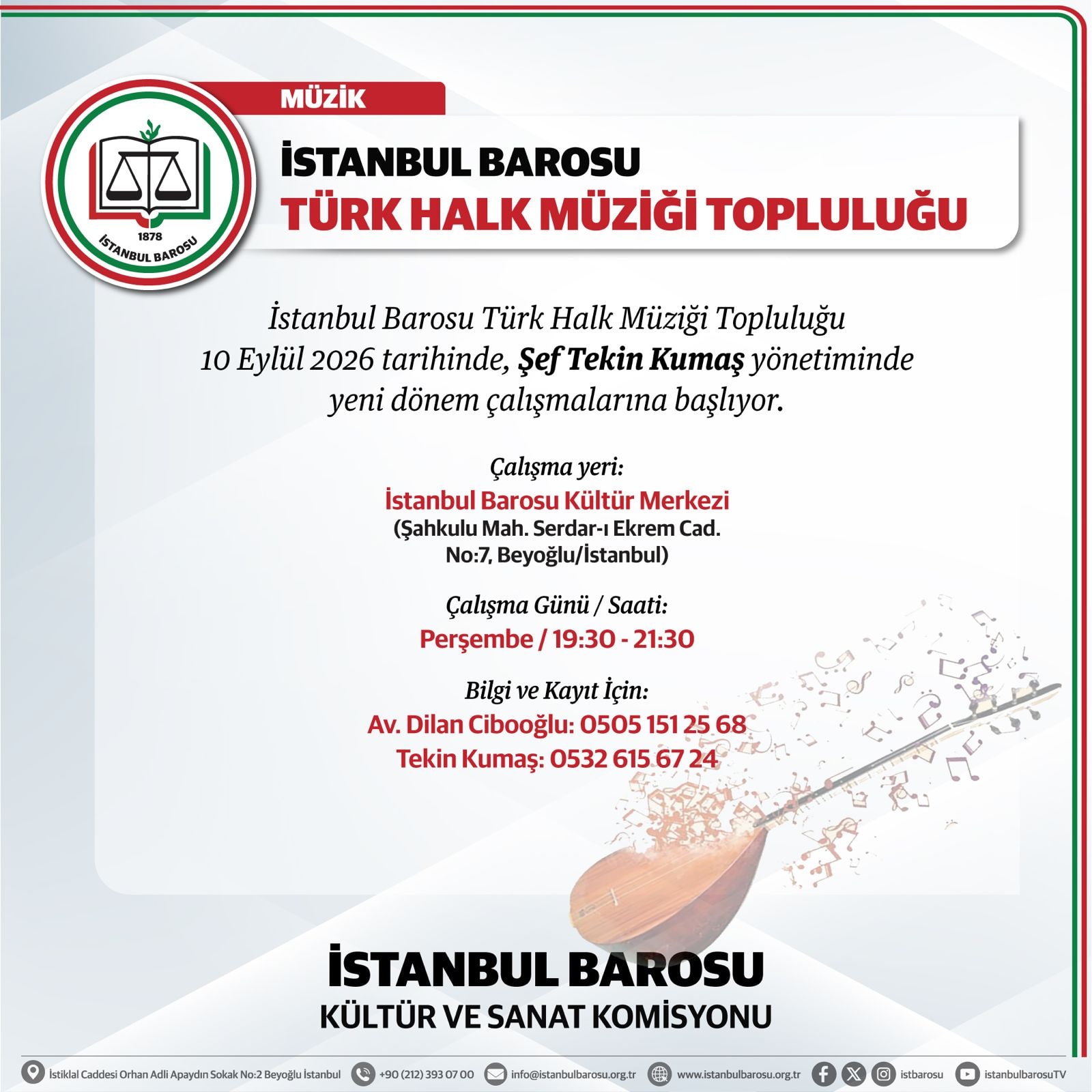 İSTANBUL BAROSU TÜRK HALK MÜZİĞİ TOPLULUĞU YENİ DÖNEM ÇALIŞMALARINA BAŞLIYOR